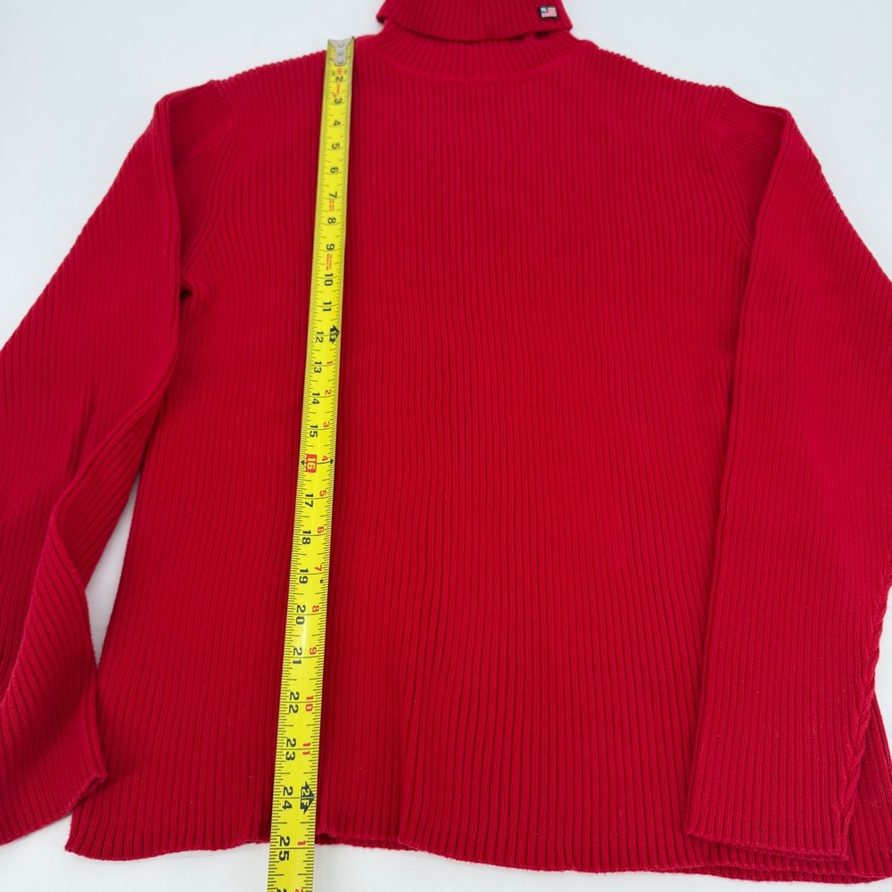 Vintage Polo Jeans Co Ralph Lauren Red Ribbed Turtleneck Sweater Flag Patch L - Picture 4 of 5